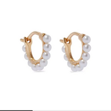 Load image into Gallery viewer, Gold Pearl Hoop Mini Earring